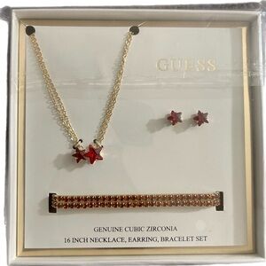 Guess Gold and Red Star Necklace Set